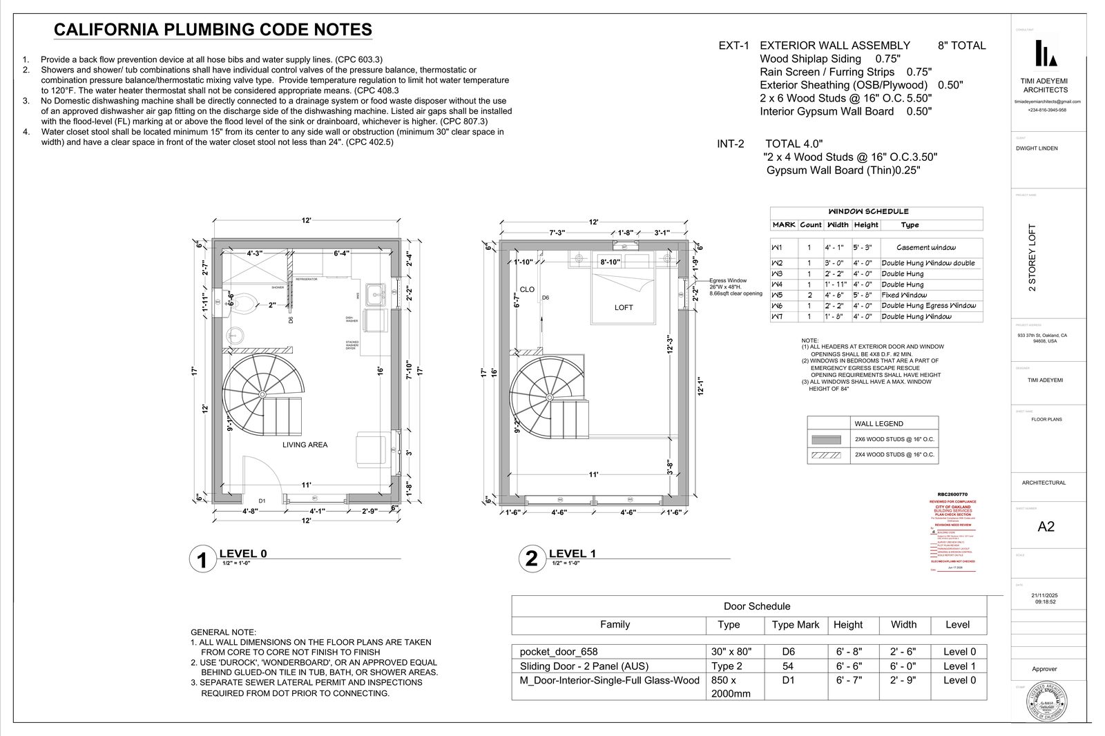 ADU floor plans, Level 0 and Level 1, with spiral stair and loft